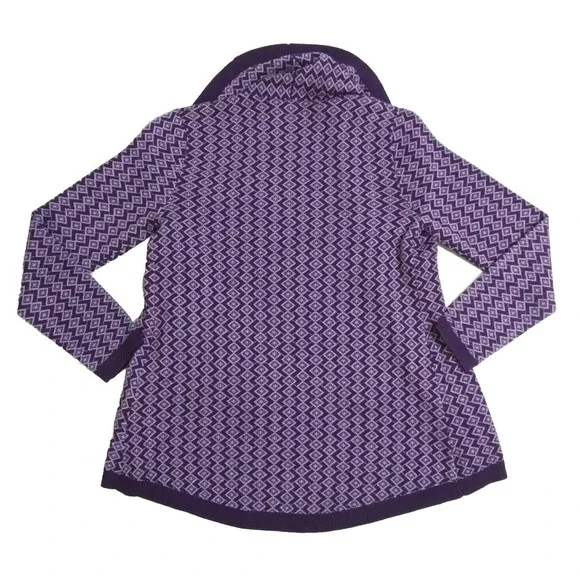 Neve Women's Small Wool Cardigan Open Front Snowflake Ski Sweater Purple Violet - Picture 8 of 11